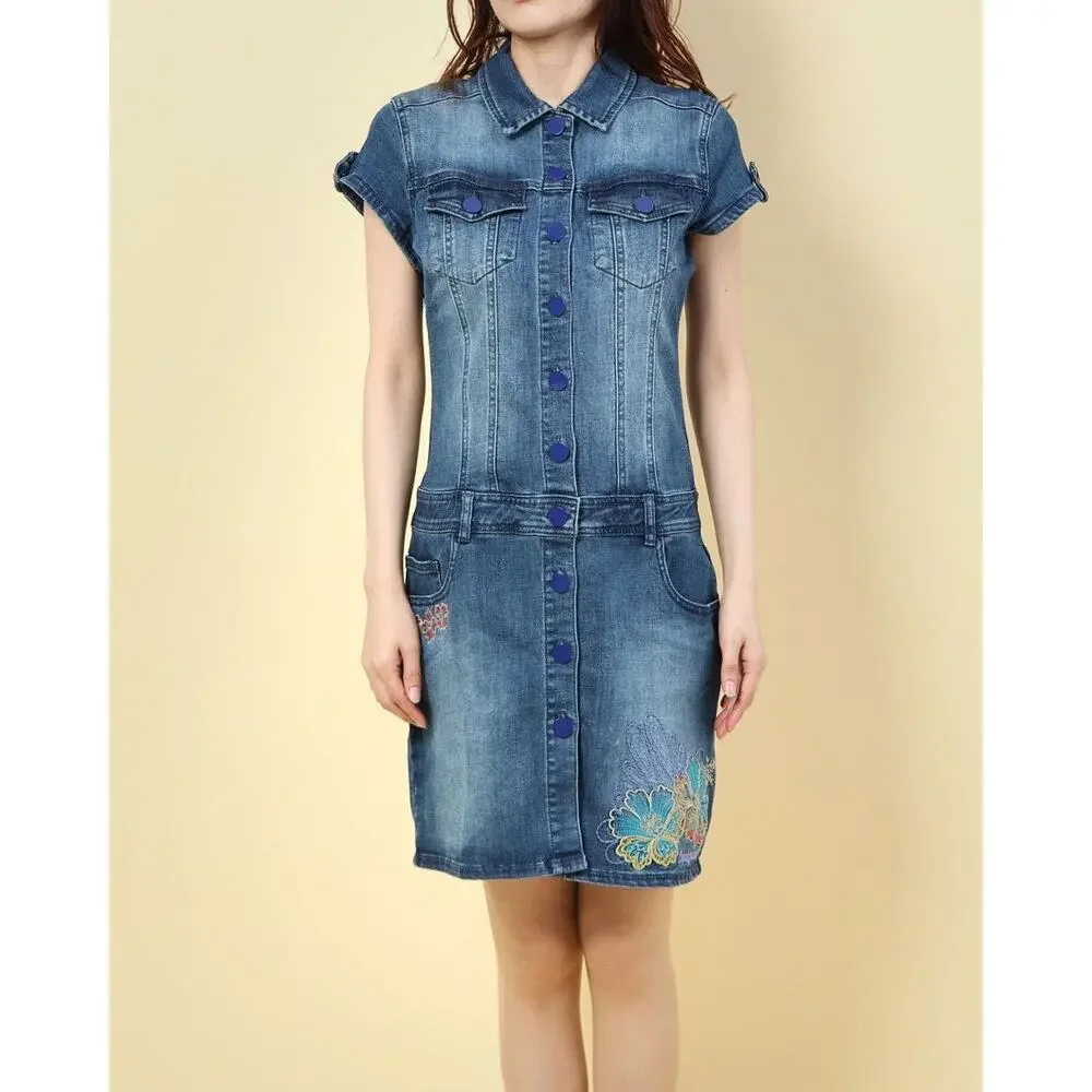 Desigual Women's Vest Xena Denim Mini Dress Short Sleeve Blue Size 40 /US 6 NWT_2